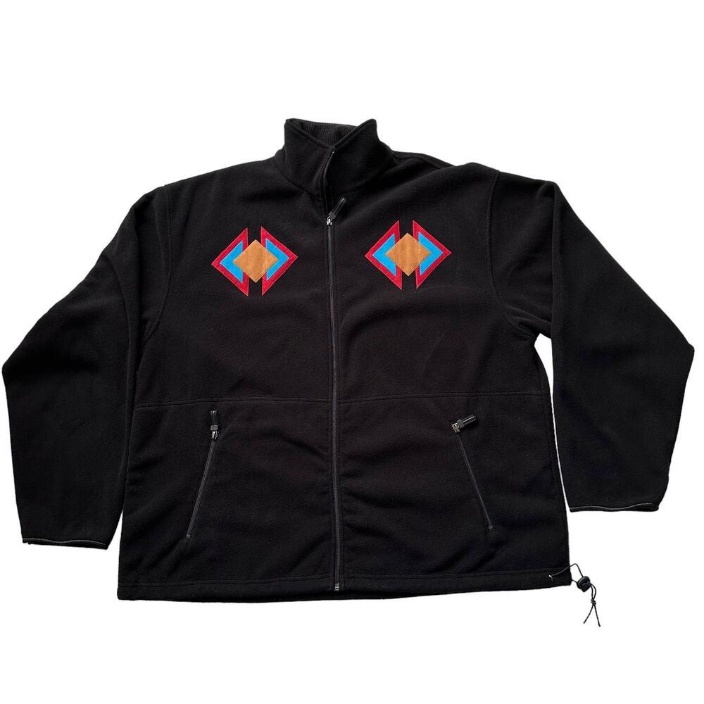 VTG Sundance Moxie‎ Santa Fe Applique Southwest Black Full Zip Fleece Jacket XL